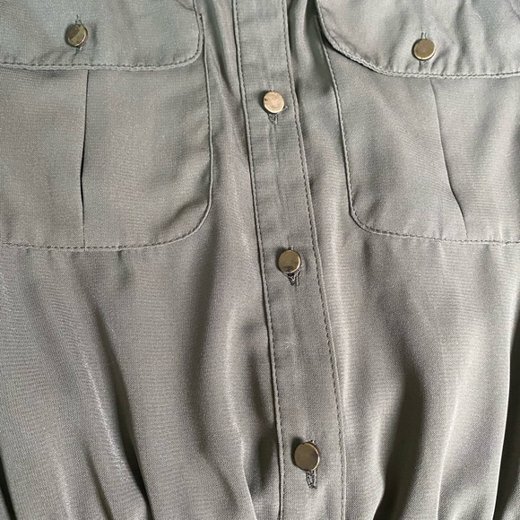 BeBop Small Olive Green Shorts Romper with Drawstring Waist - Picture 3 of 5